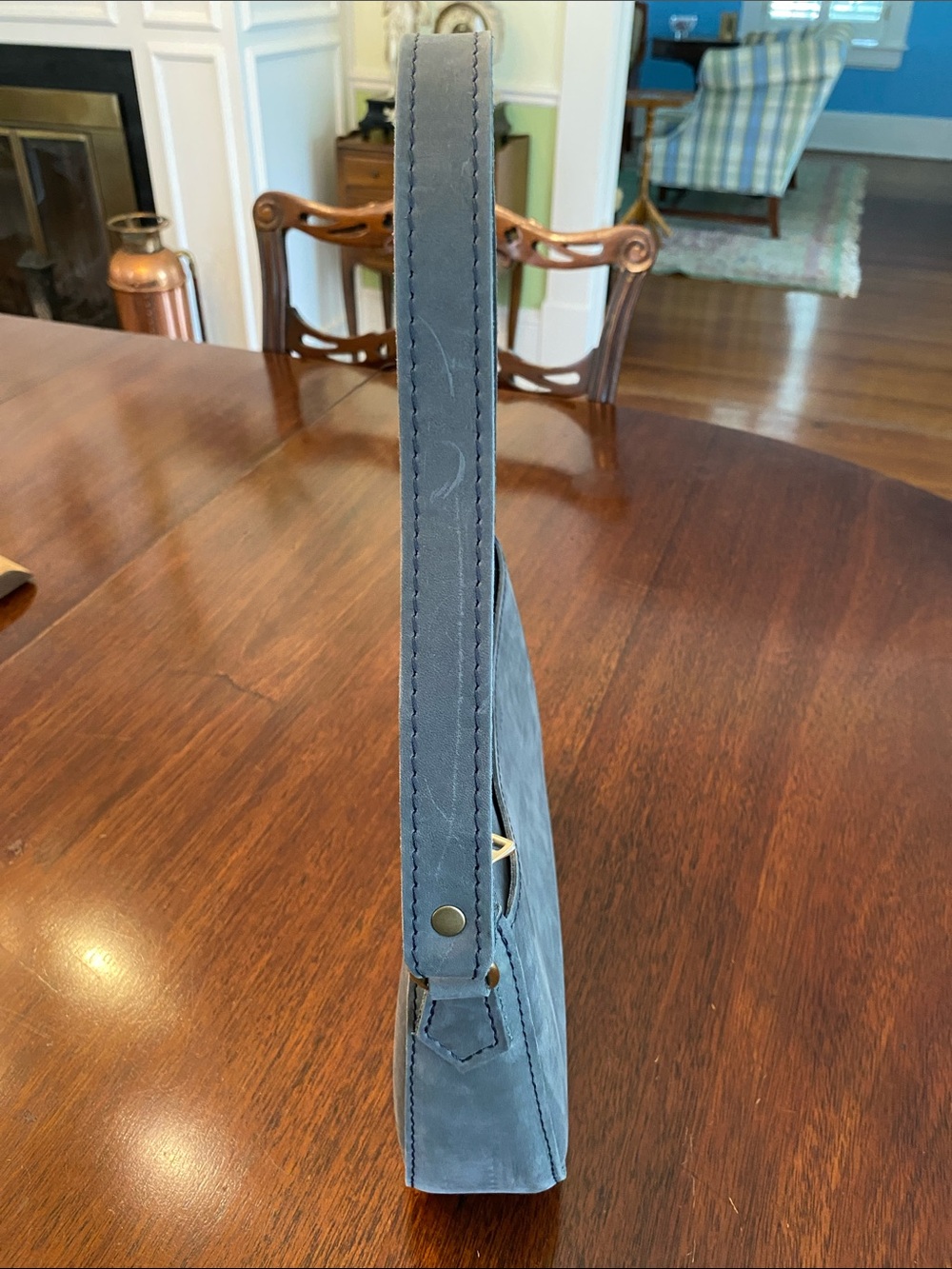 Portland Leather Goods Discontinued Blue Gray Storm Suede Shoulder Bag Purse - Picture 6 of 14